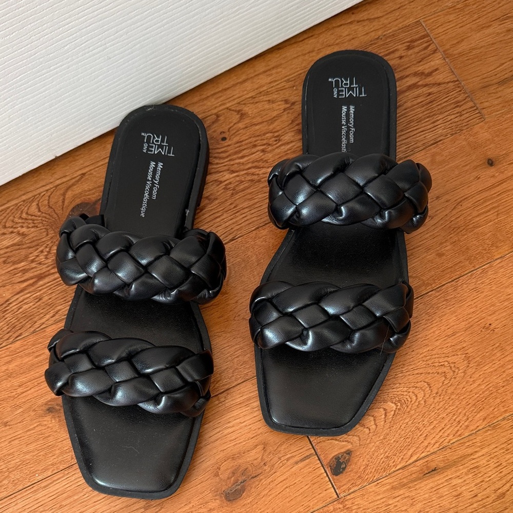 Time and Tru Black Braided Double-Strap Slide Sandals - Women - Picture 2 of 4
